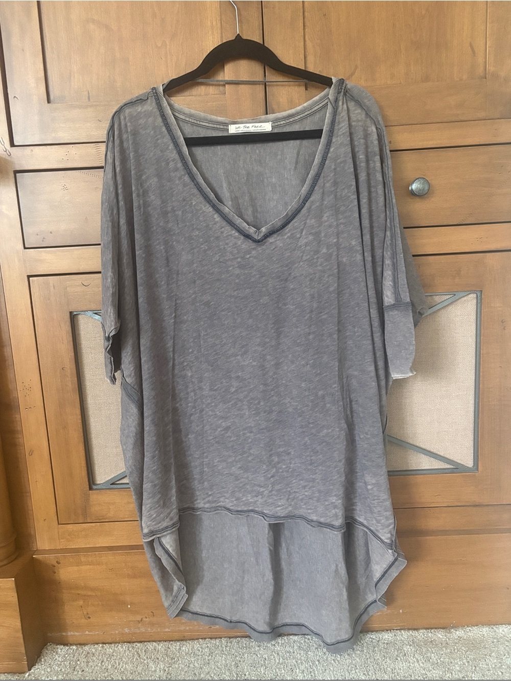 We The Free Washed Gray V-Neck High-Low Tunic Top